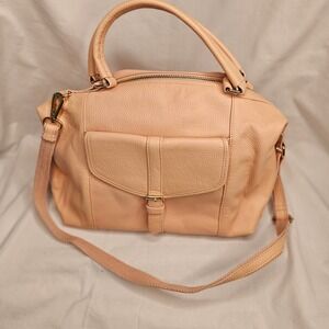 Ora Delphine Blush Pink Pebbled Leather Satchel Crossbody Bag Gold Hardware